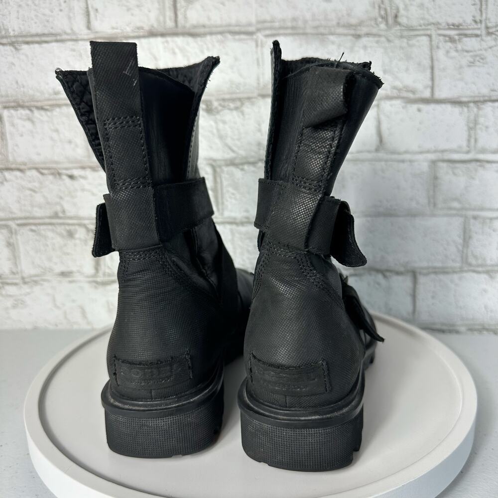 Sorel Black Boots Phoenix Moto Engineer Leather Waterproof Buckle LL3265 8.5 - Picture 6 of 12